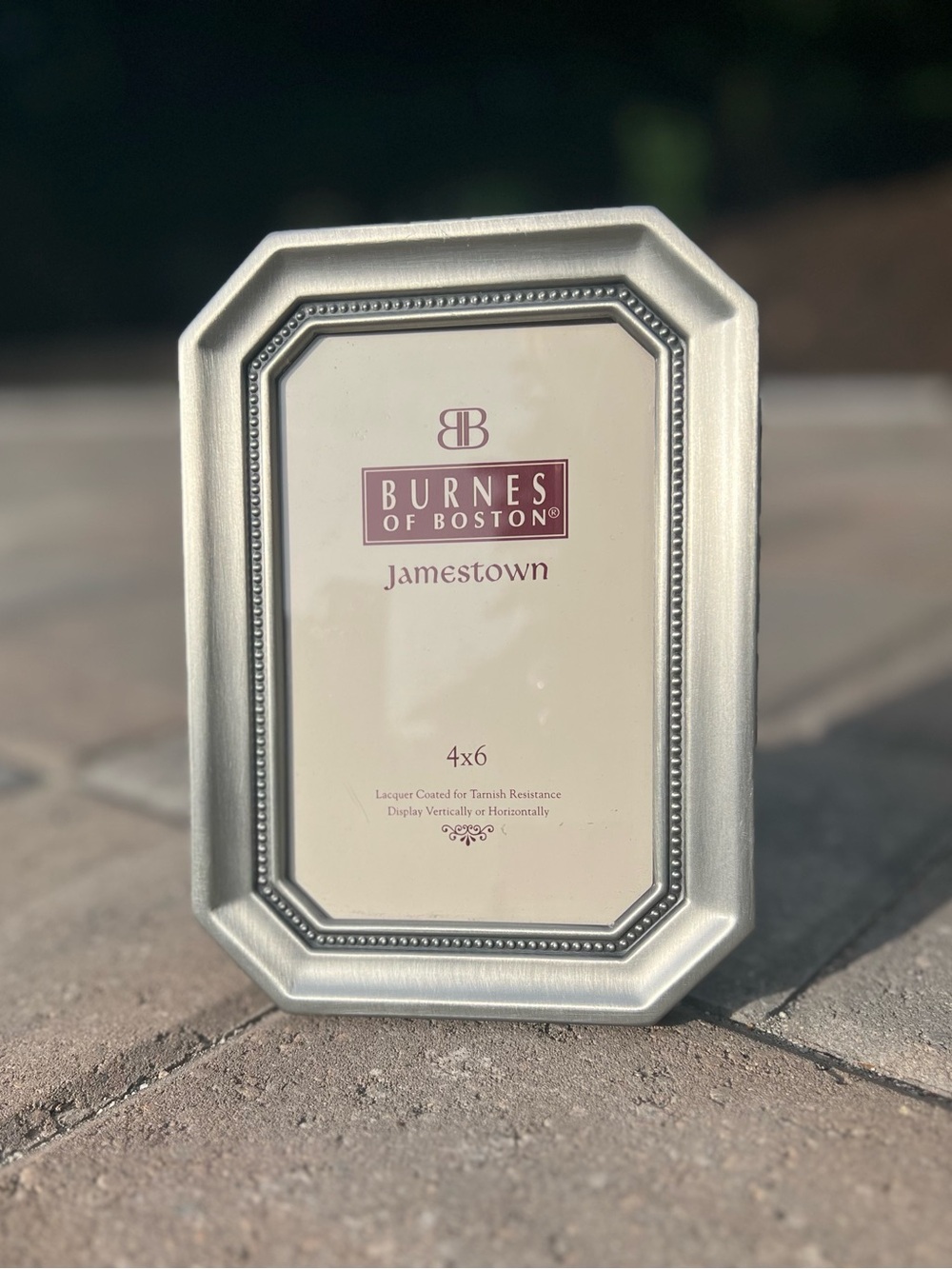 Burnes of Boston "Jamestown" 4x6 Picture Frame — Brushed Silver Octagonal Beaded